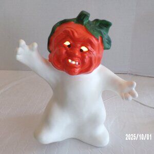 Vintage Dept 56 Halloween Ceramic Light Up Pumpkin Jack-O-Lantern Ghost #4024